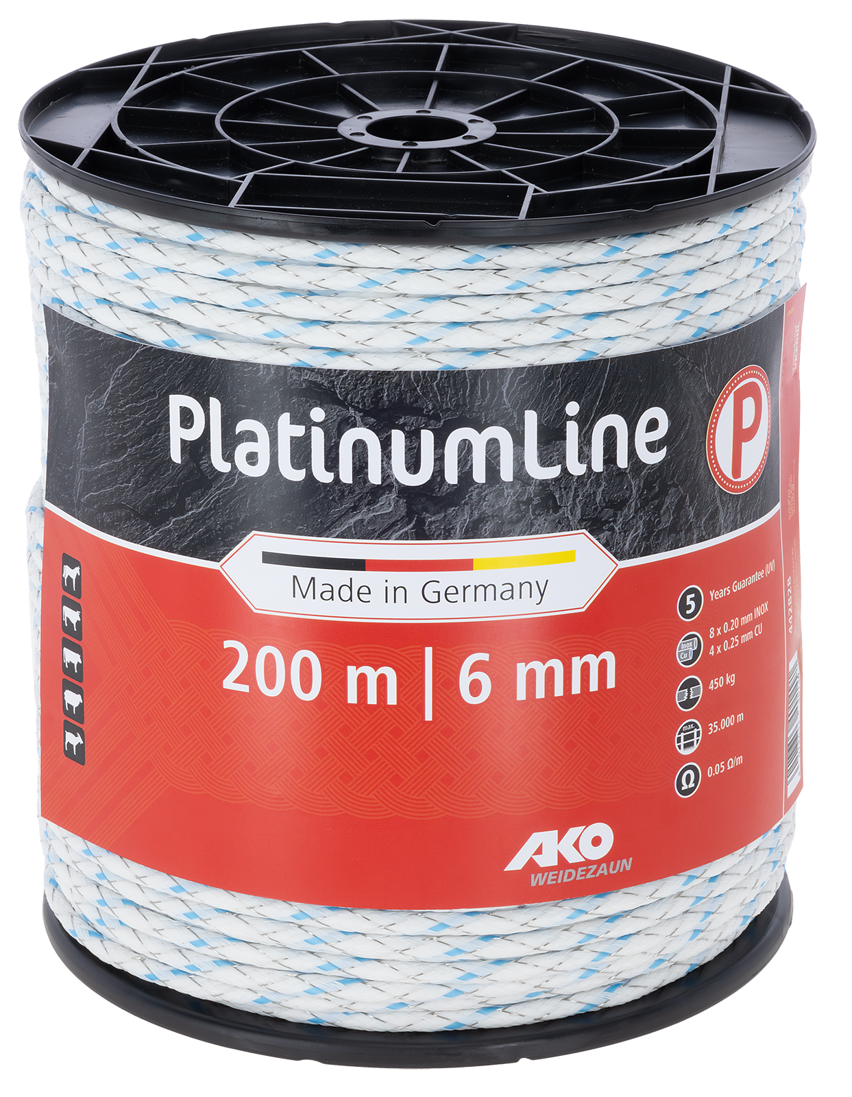 Corde pour clôture électrique Platinum blanc/bleu 6mm/200m