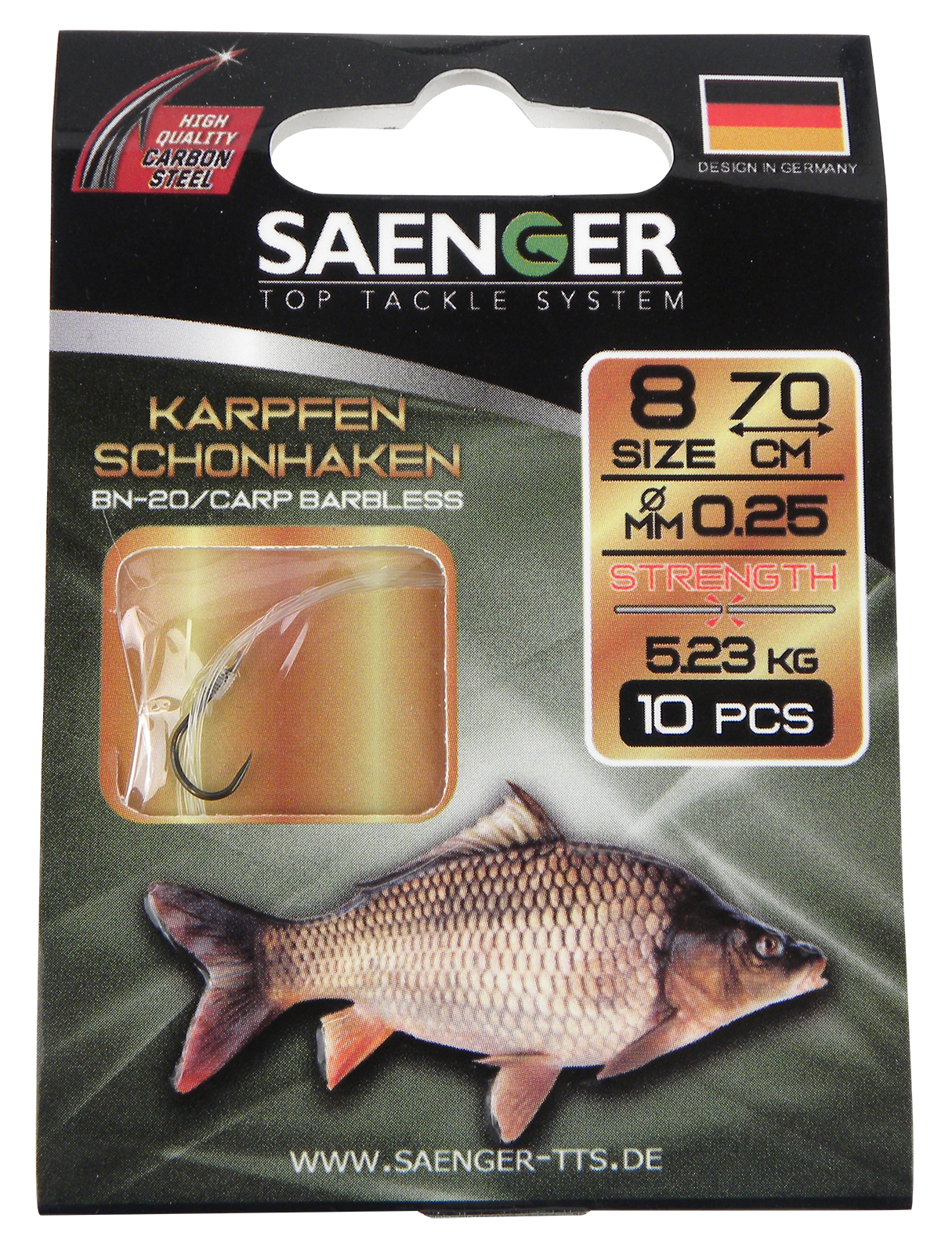 Hameçon sans ardillon pour carpe, taille 8, 0,18 mm