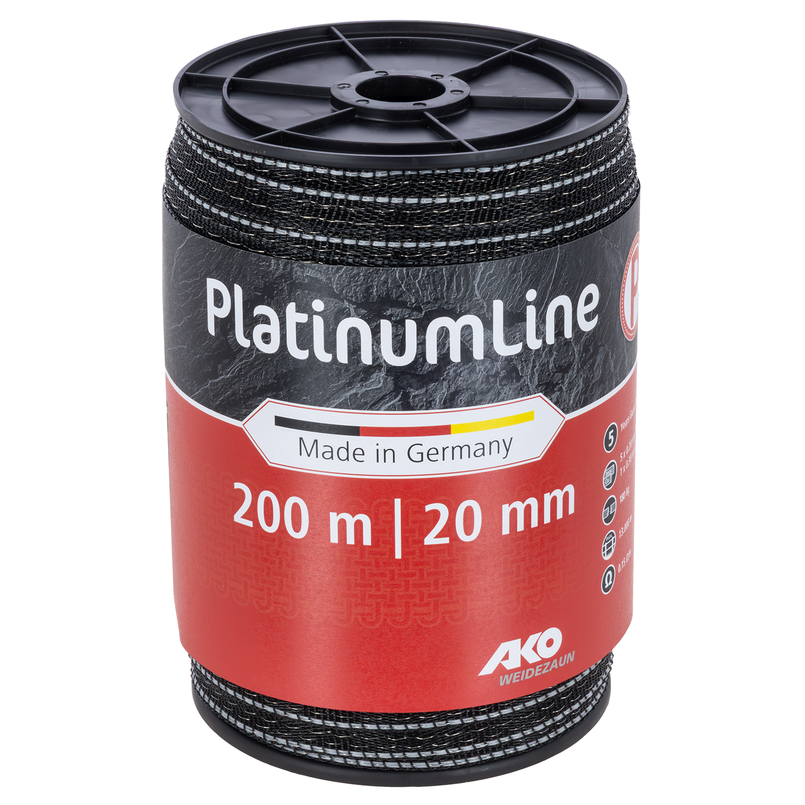 Weidezaunband Platinum schwarz/weiß 20 mm / 200 m