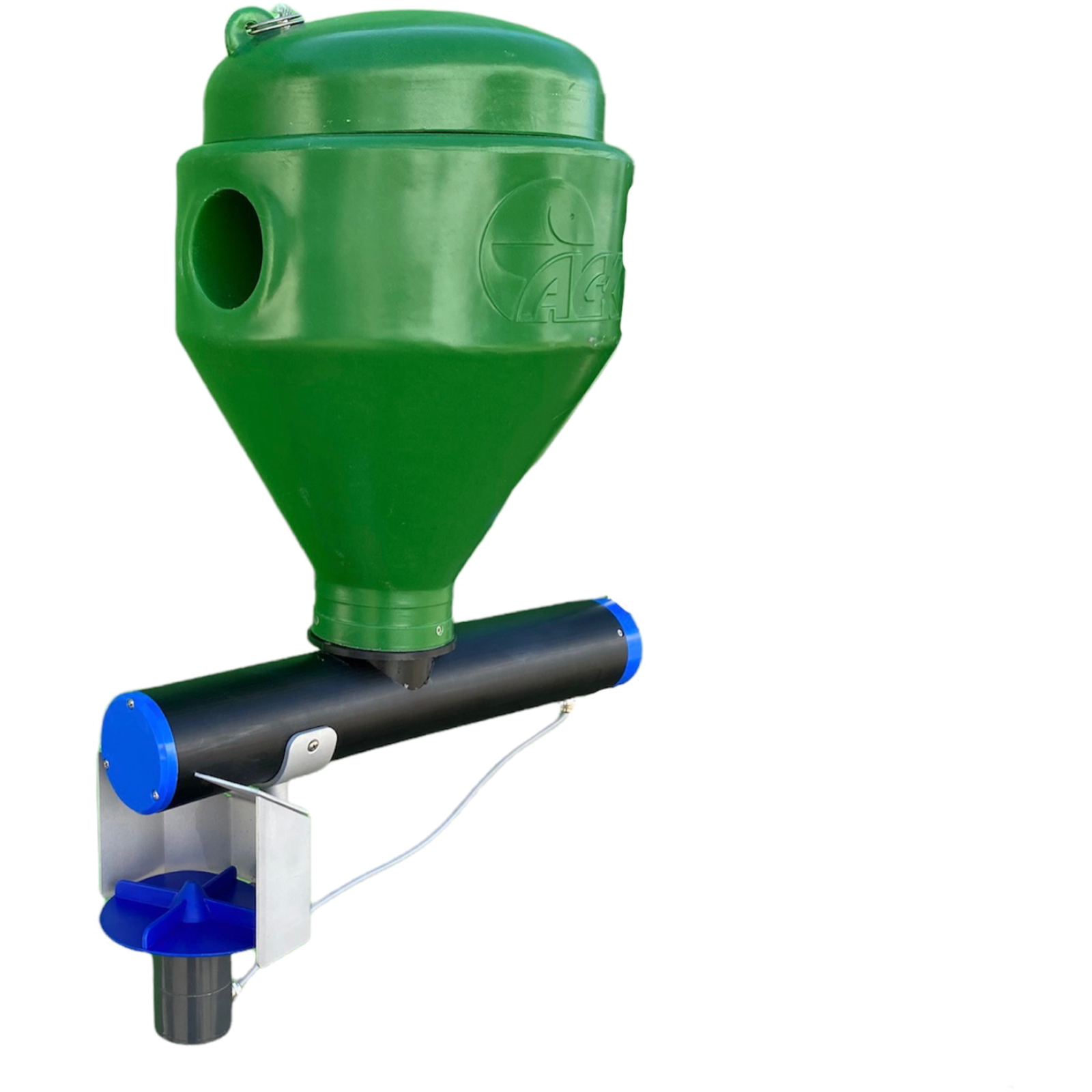 Epandeur d'aliments pour poissons avec alimentation par vis sans fin