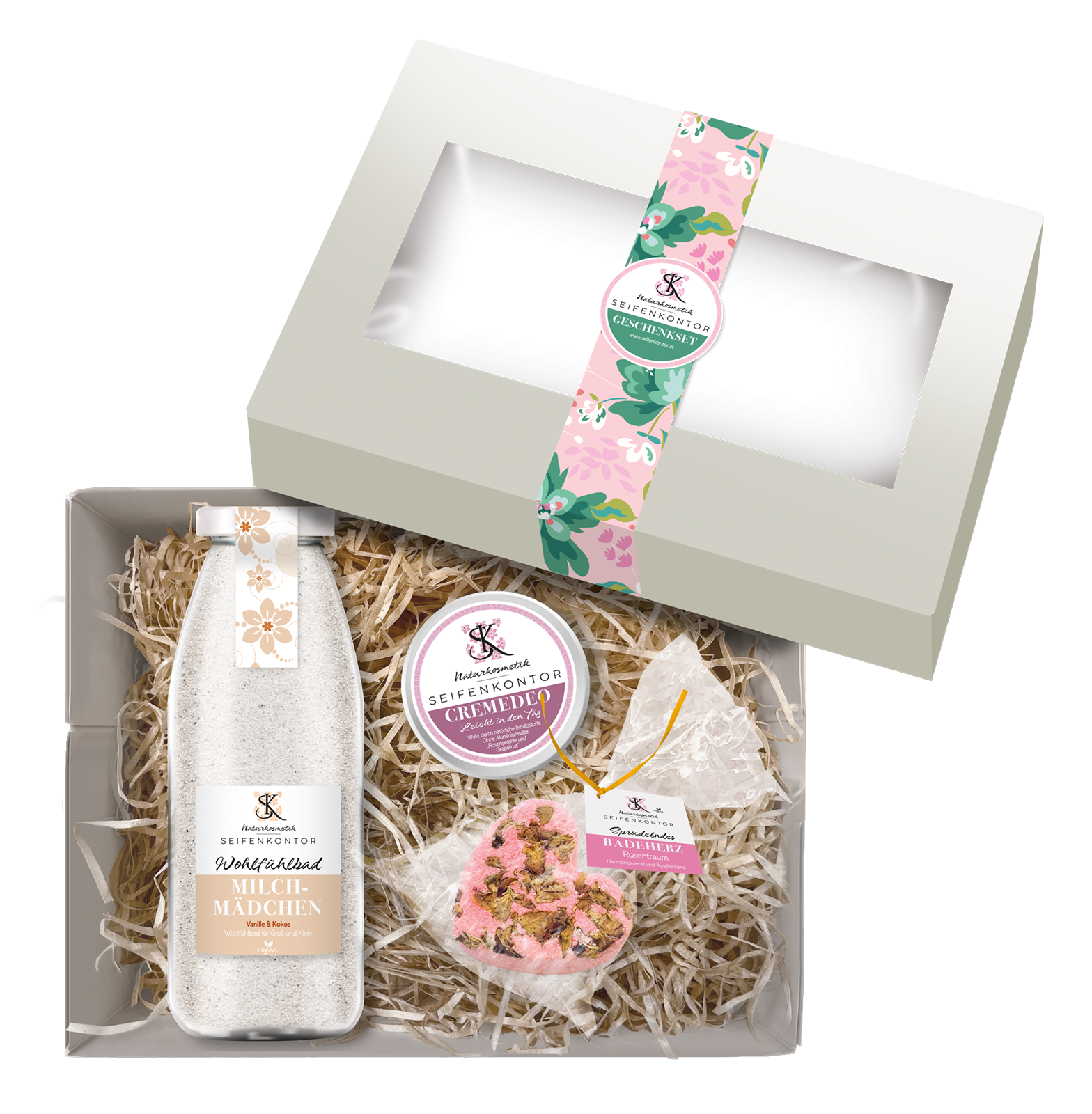 Coffret cadeau Relax Bath Heart, crème de bain Milkmaid et déodorant