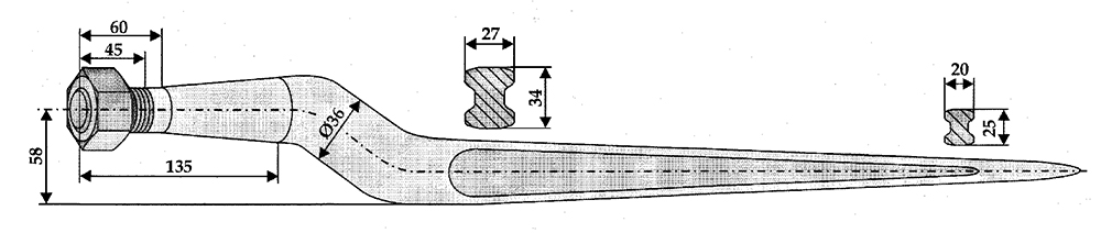 Dent de silo 815 mm adaptée à Baas-Trima & Parmiter