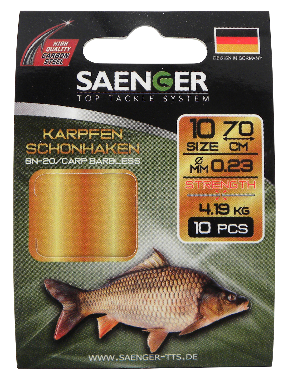 Hameçon sans ardillon pour carpe, taille 10, 0,18 mm