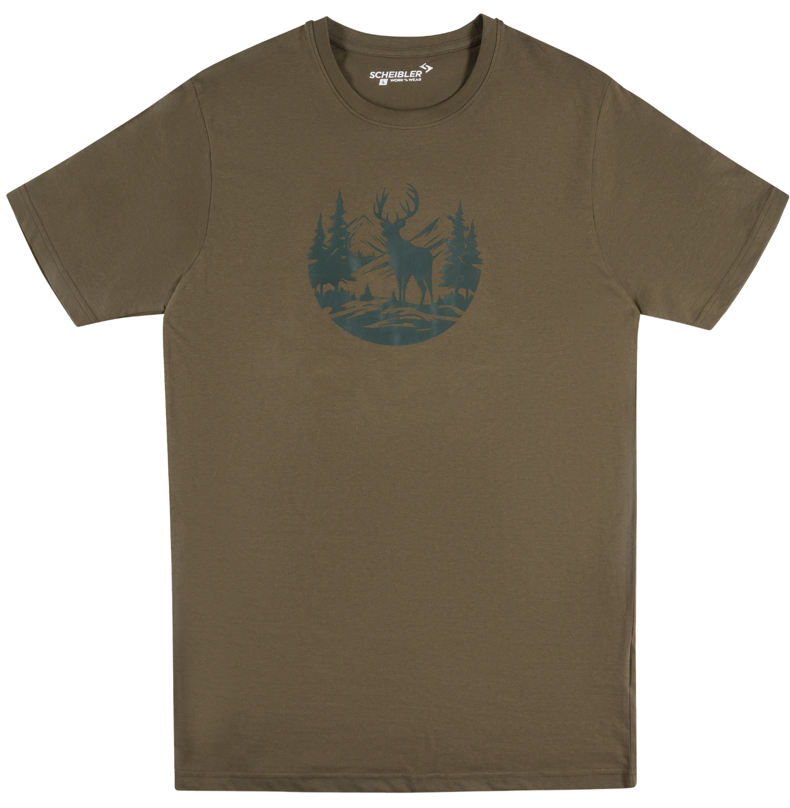 T-Shirt Jagd Hirschmotiv dunkeloliv