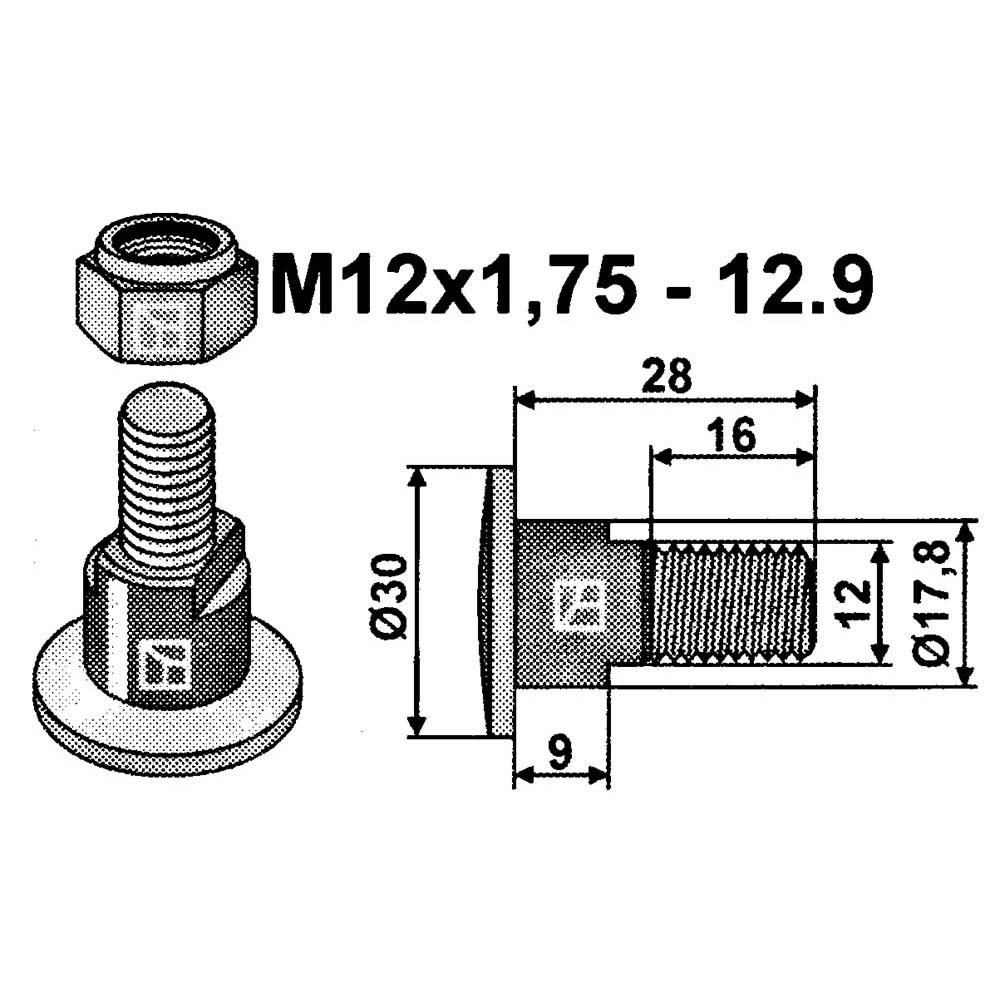 Boulon de lame adaptable sur faucheuses à disques KUHN