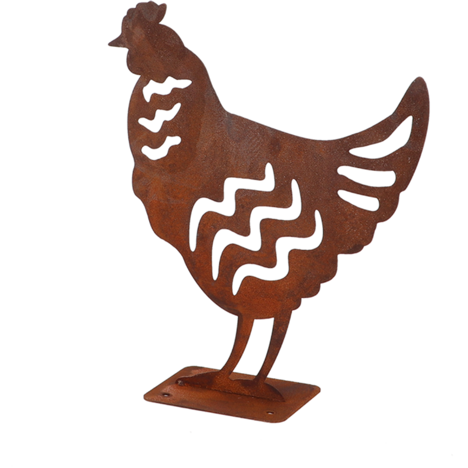 Figurine décorative de poulet en rouille