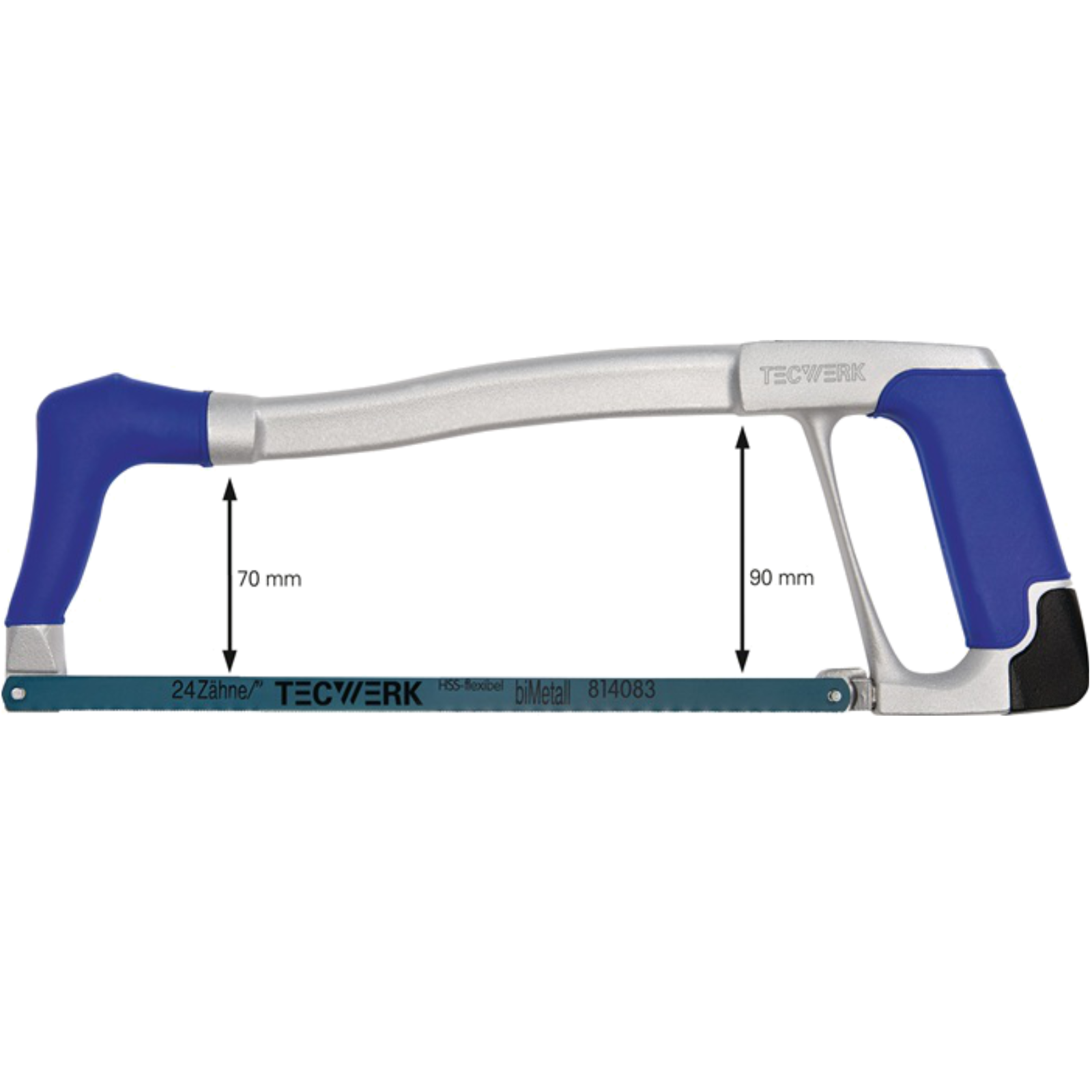 Arc de scie à métaux longueur de la lame 300 mm 24 dents/pouce Manche D-confort en aluminium moulé sous pression