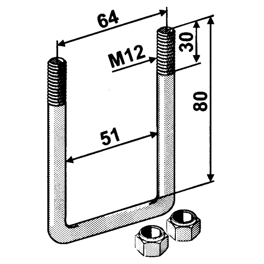 Boulon en U M12x1,75, R50x50