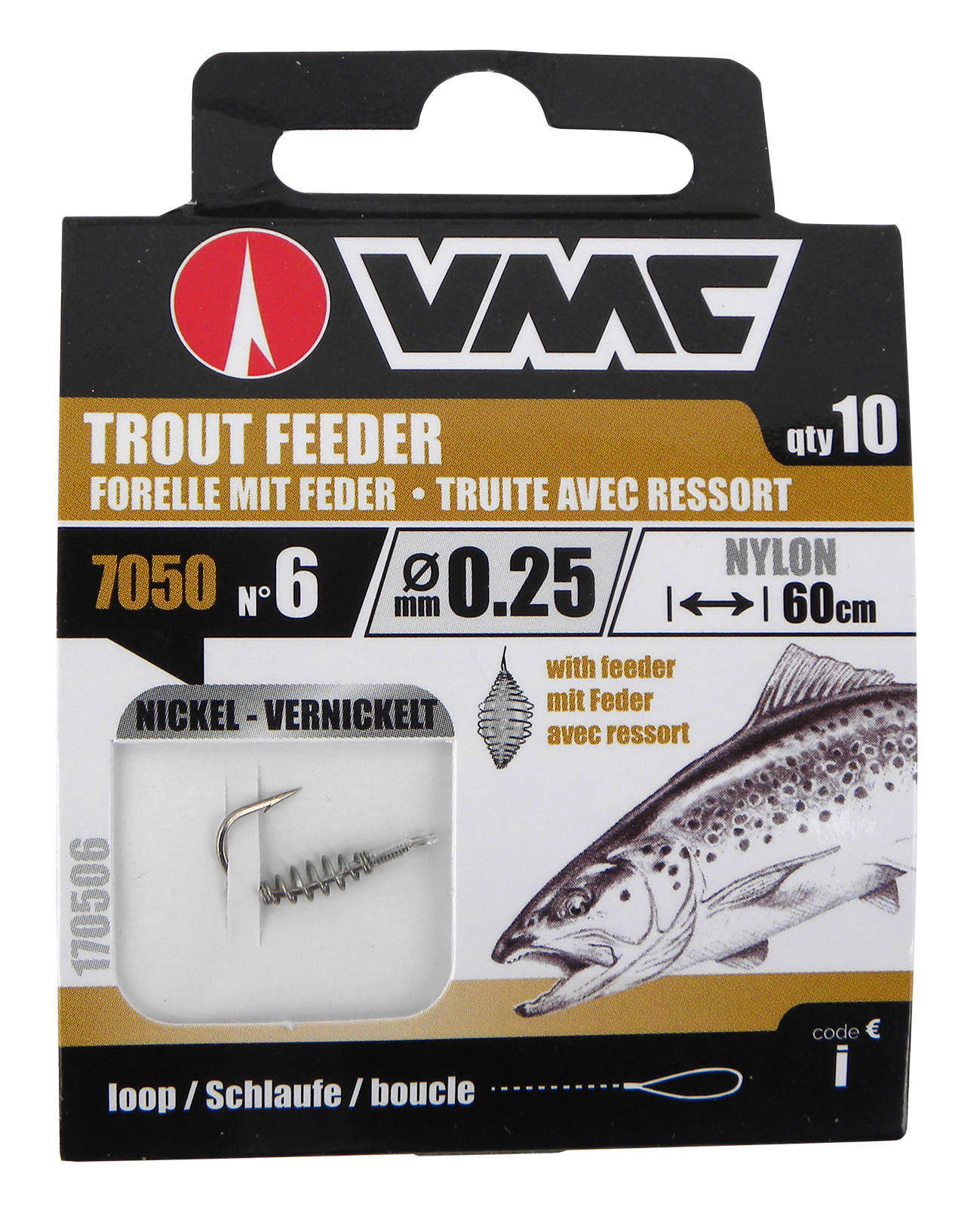 Hameçon pour truite taille 6, hameçon feeder spiralé de 60 cm