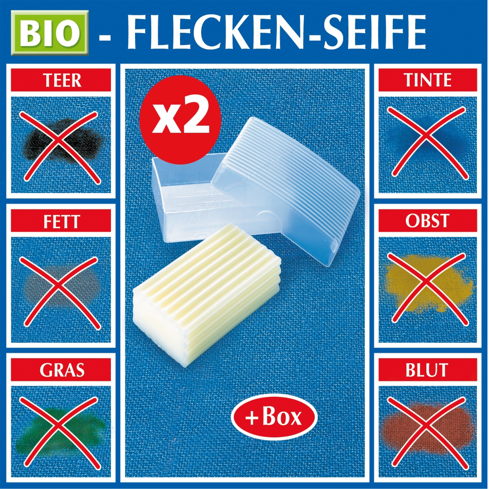 Savon anti-taches bio 2 pièces avec boîte à savon