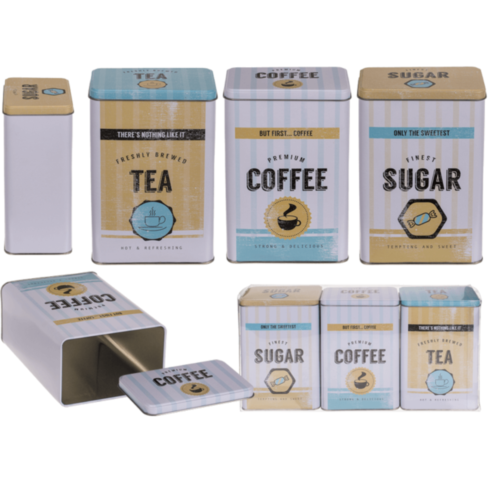  Metall Dosen 3er Set Coffee, Tea, Sugar  