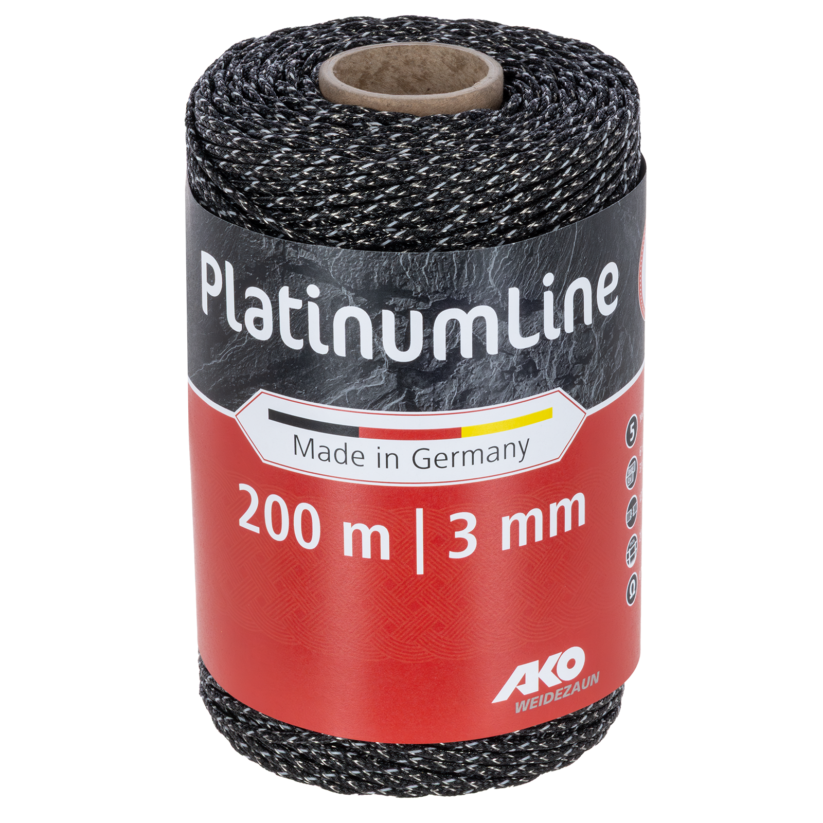 Weidezaunlitze Platinum schwarz/weiß 3 mm / 200 m