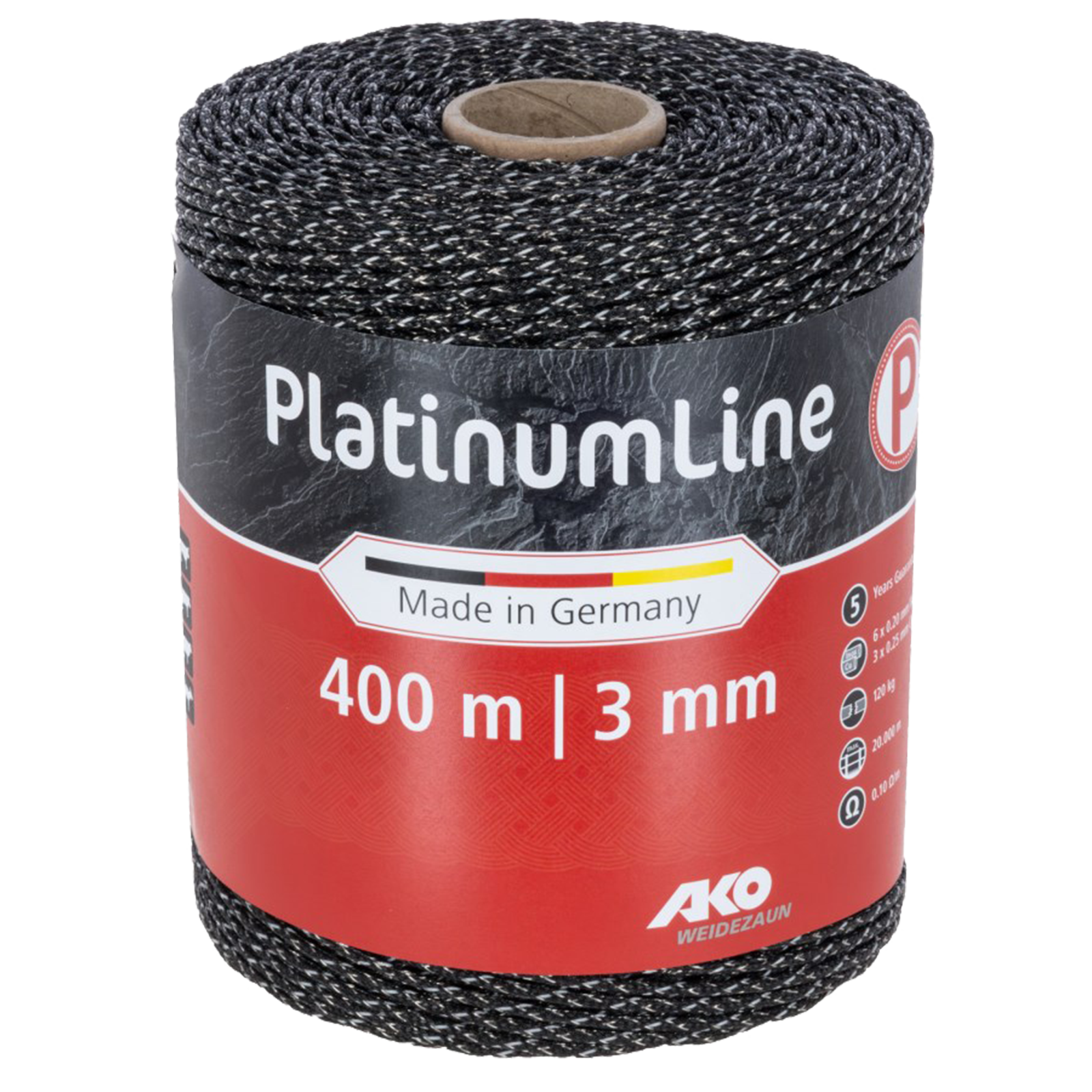Weidezaunlitze Platinum schwarz/weiß 3 mm / 400 m