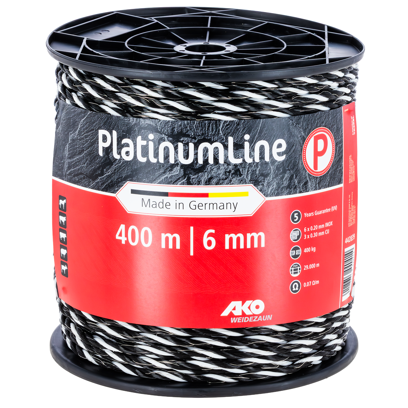 Weidezaunseil Platinum schwarz/weiß 6 mm / 400 m