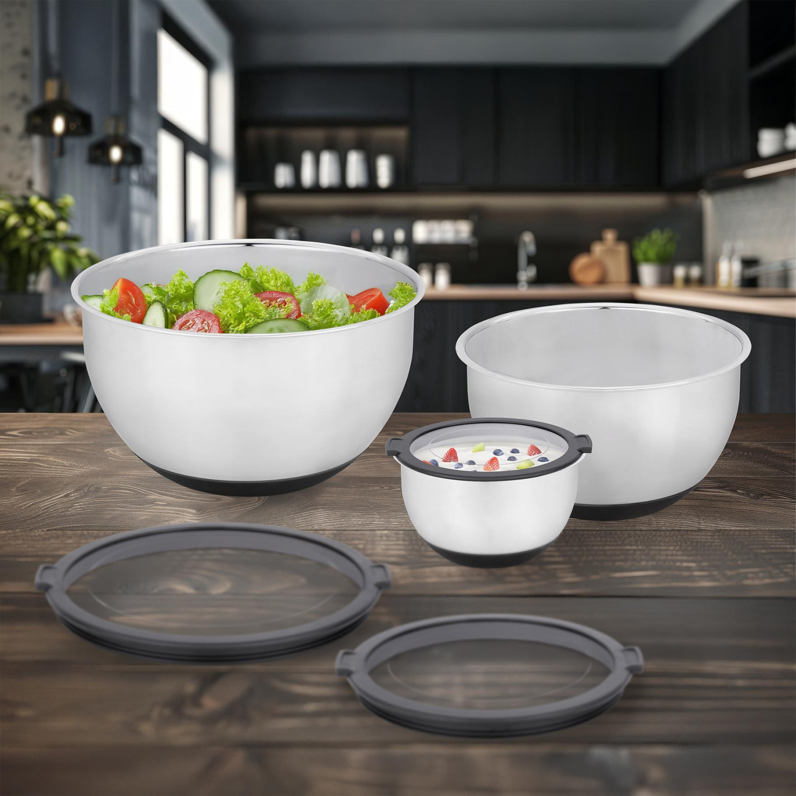 Lot de 3 bols mélangeurs en acier inoxydable