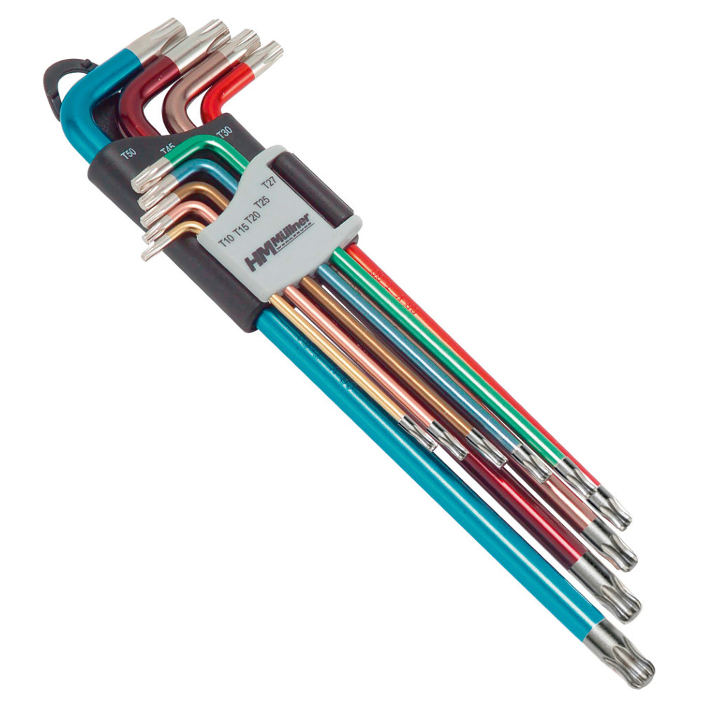 Jeu de clés à douille TX à tête sphérique 9 pièces.