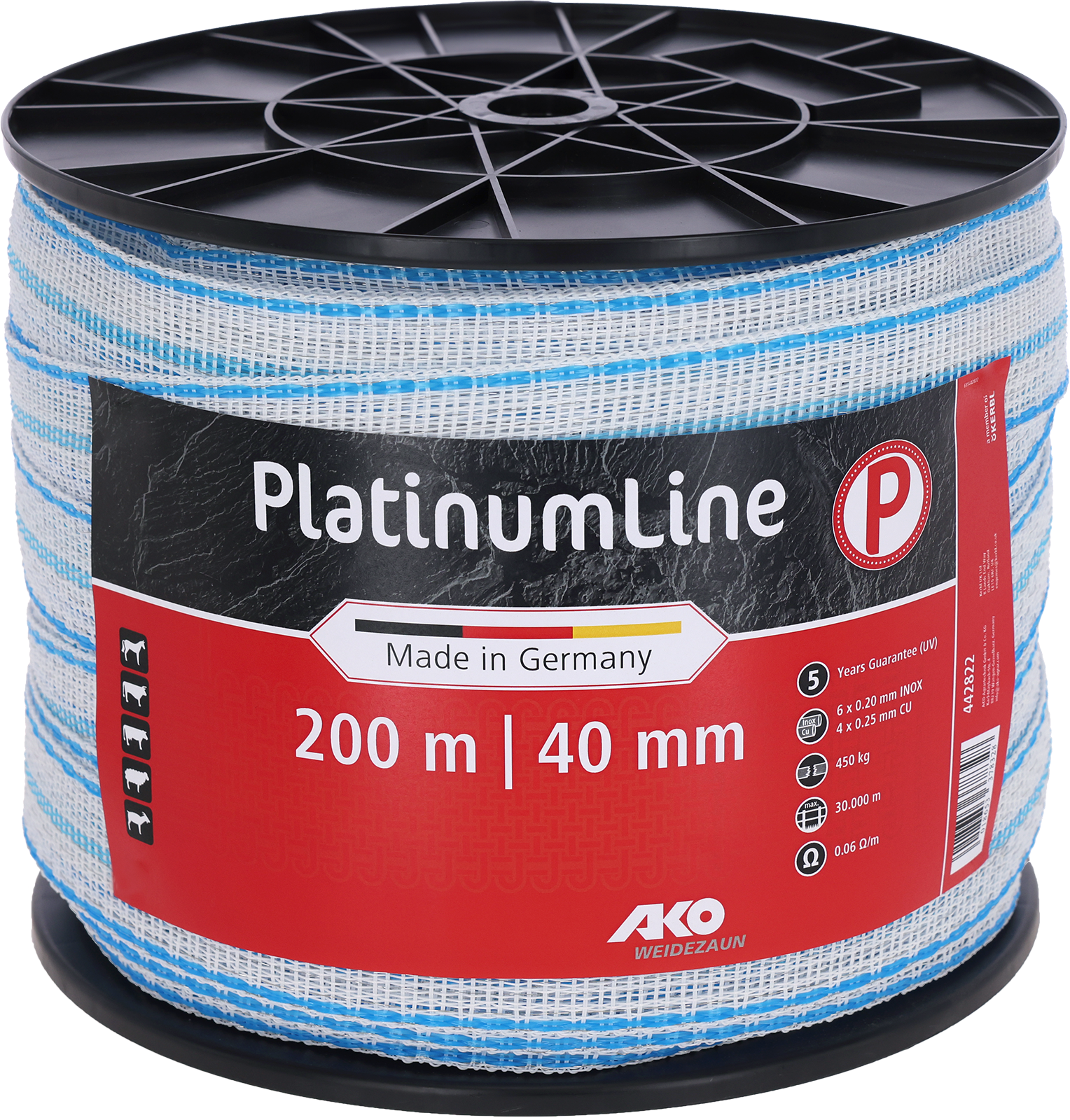 Ruban de clôture électrique Platinum blanc/bleu 40mm/200m