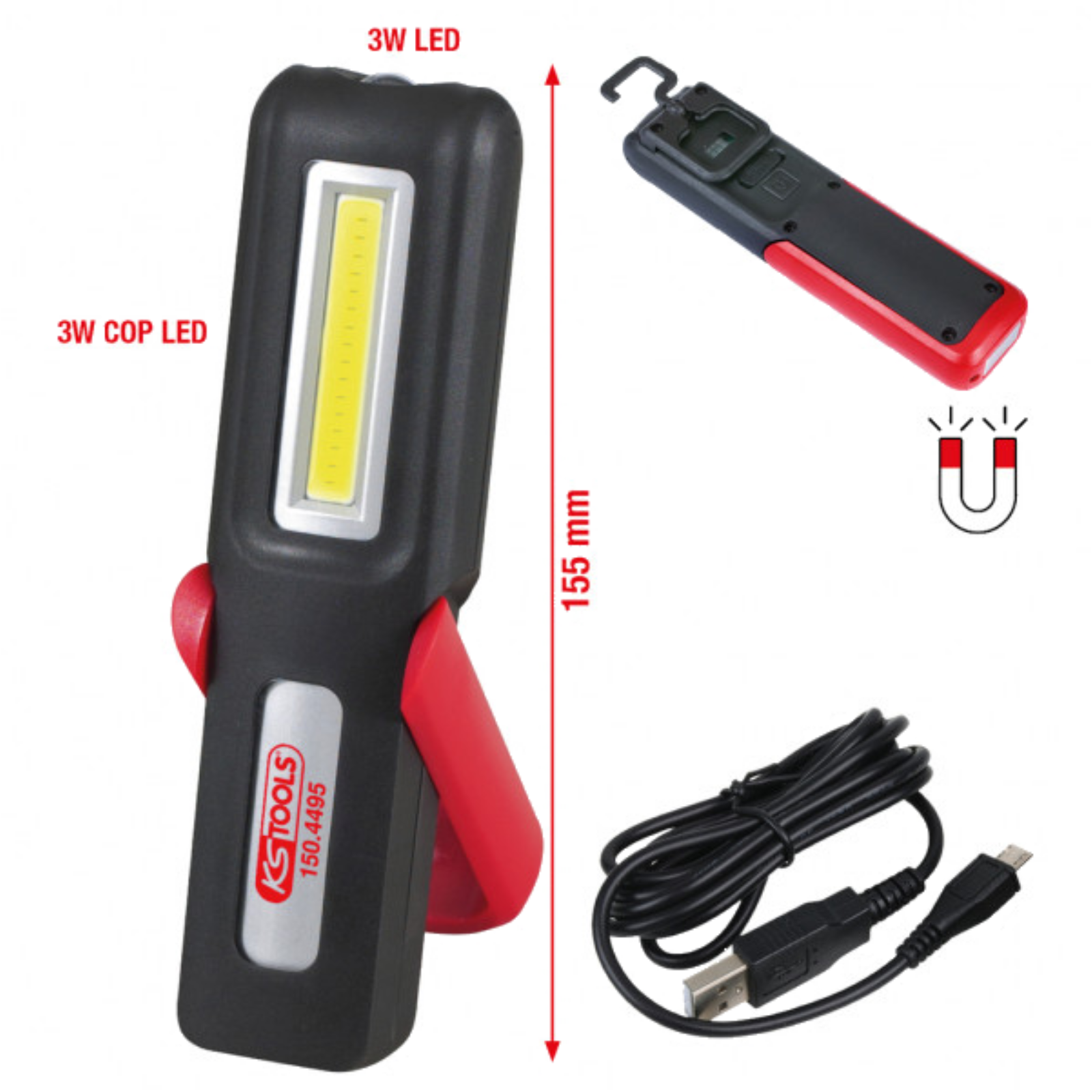 Werkstatt Handlampe mobil 3 W COB LED knickbar