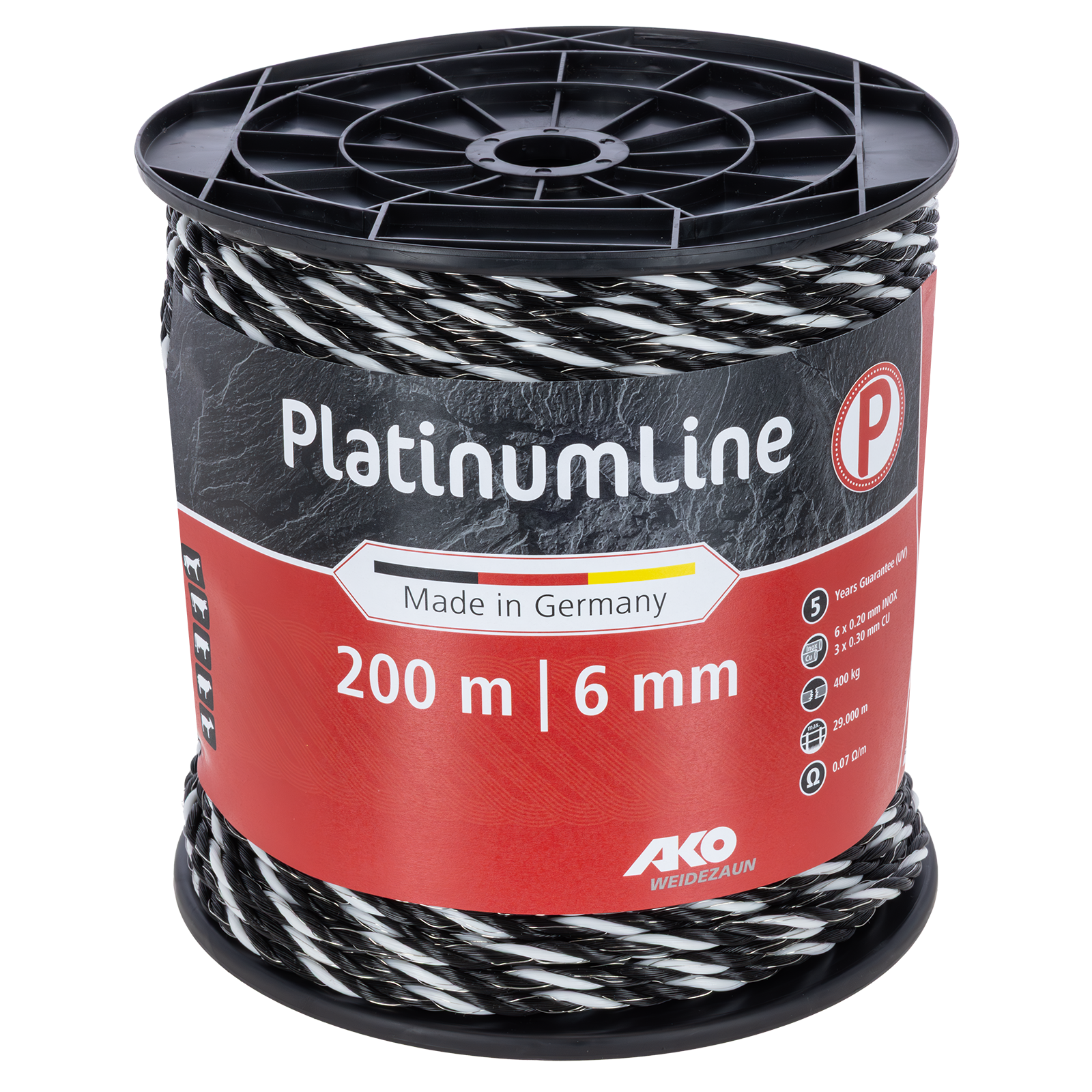 Weidezaunseil Platinum schwarz/weiß 6 mm / 200 m