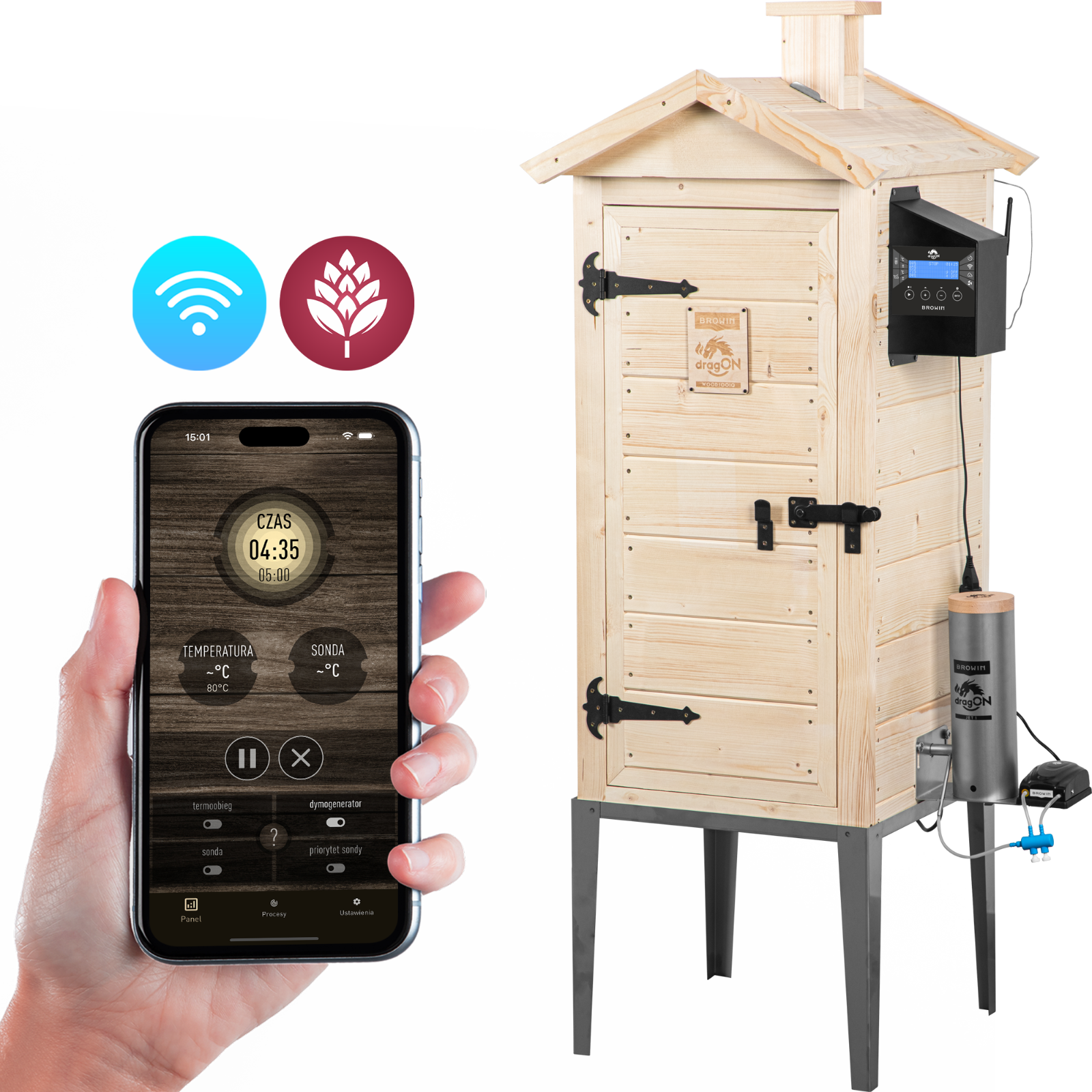 Räucherofen aus Holz dragON  200 L elektrisch mit Wi-Fi