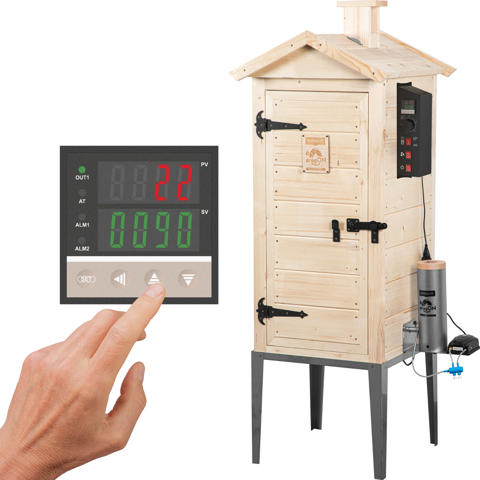 Räucherofen aus Holz 200 L dragON Wood mit elektrischem Heizelement und Steuerung