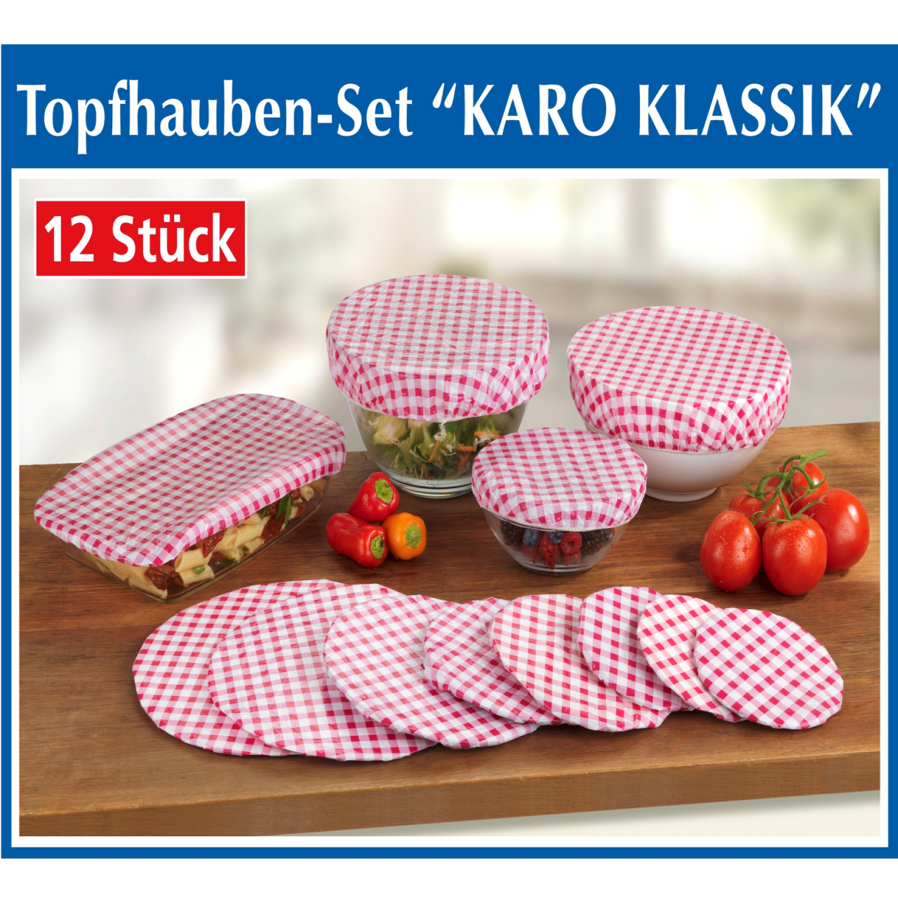 Topfhauben Set Karo Klassik- 12tlg.