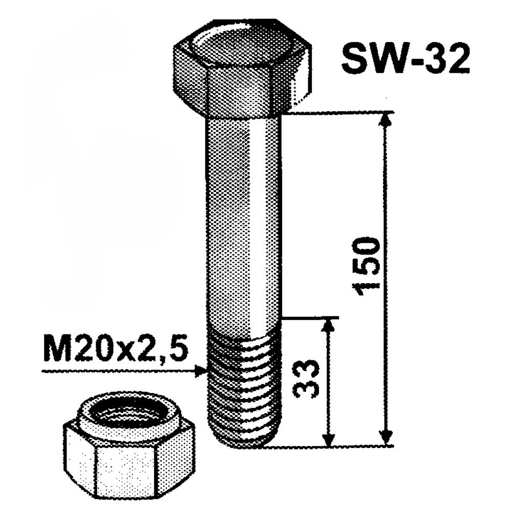 Boulon M20x2,5x150 mm, 10.9