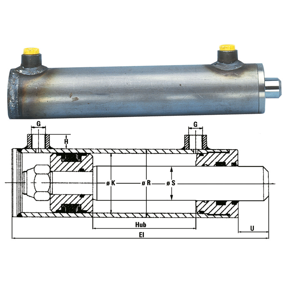 Hydraulikzylinder Kolben-Ø K= 32 mm, Kolbenstange-Ø S = 20 mm, HY-Zylinder  doppeltwirkend
