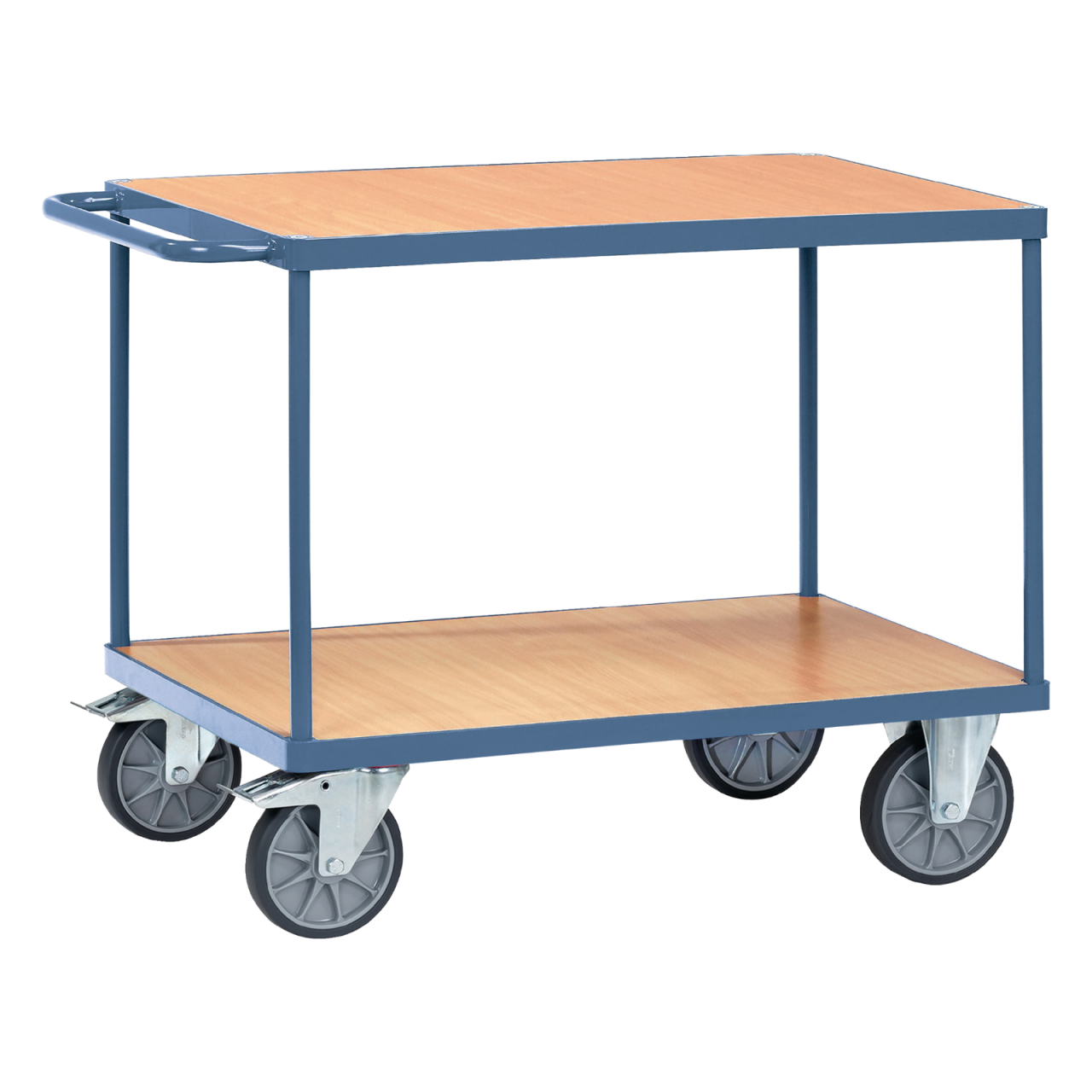 Chariot, 2 tablettes 1200x800mm, RAL 5014 charge maxi .600 kg